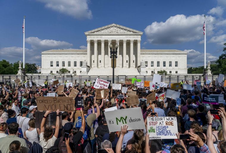 Abortion rights and anti-abortion demonstrators gather outside of the Supreme Court